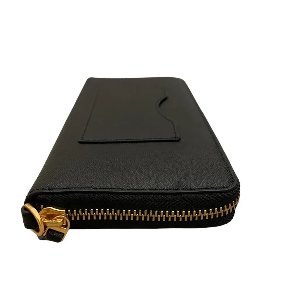 TORY BURCH Emerson Wristlet Zip Continental Wallet Saffiano Leather Black NEW